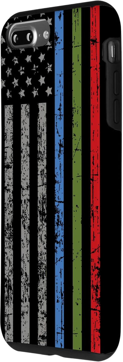iPhone 7 Plus/8 Plus Police Military and Fire Thin Blue Green Red Line Flag Case...