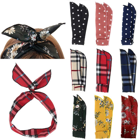 Twist Bow Wire Headbands Head Wrap Retro Bowknot Polka Dot Lattice Design Rabbit ear Wired Hairbands Hair Holder Hair Accessory for Women and Girl...