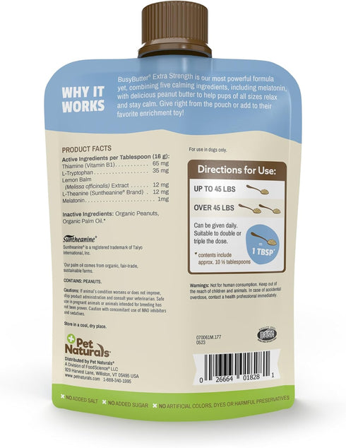 Pet Naturals BusyButter Extra Strength Calming Peanut Butter with Melatonin for Dogs - Great for Treats, Lick Mats, Training, Calming, and Enrichm...
