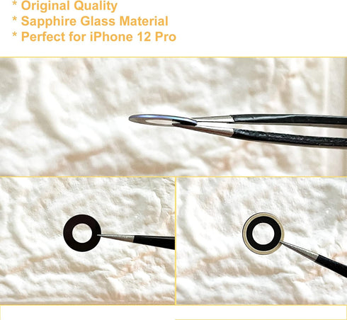 Rear Back Sapphire Glass Camera Lens Glass Replacement for iPhone 12 Pro 6.1 Inch with Adhesive Preinstalled, Anti-Static Tweezers, Precision Knif...