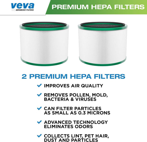 VEVA Premium HEPA Replacement Filter 2 Pack Compatible With All Dyson Pure Cool Link DP01, DP02 and Dyson Pure Hot + Cool Link HP01, HP02, Part # ...