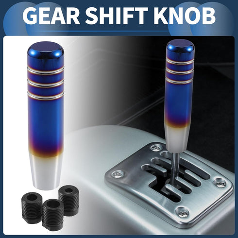 Cylinder Shift Knob, 13cm Universal for Automatic and Manual Vehicle Gear Shifter Knob with 3 Adapter Aluminum Alloy Burnt Blue, 1 Set...