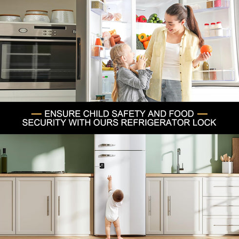 Fridge Lock, 2PCS Upgraded Refrigerator Lock for Freezer, Cabinets and Drawers, Air Fryer, Closets, Windows, Doors, Durable ABS with Adhesive Back...