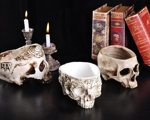 Modern Large Funny Resin Skull Shaped Head Design Flower Pot Planter Container, Decoration Flowerpot Props Home Office Desk Decor (Mediterranean)...