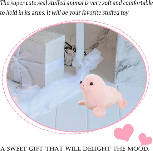 Seal Plush Stuffed Animal Pink Cute Seal Toy Pillow Kawaii Doll for Kids, 9 inch...