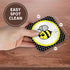 3dRose cst_57078_1 Cute Yellow Bumble Bee on Black and White Polka Dots-Soft Coasters, Set of 4...
