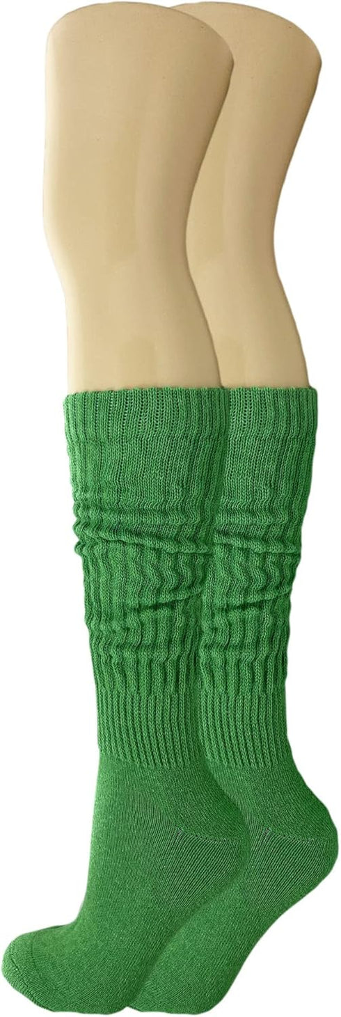 AWS/American Made 2 Pairs Cotton Slouch Socks Scrunch Knee High Socks Shoe Size 5-10...