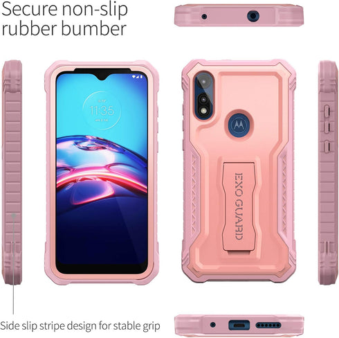 ExoGuard for Moto E Case, Rubber Shockproof Full-Body Cover Case Built-in Screen Protector and Kickstand Compatible with Moto E Phone 2020 (Pink)...