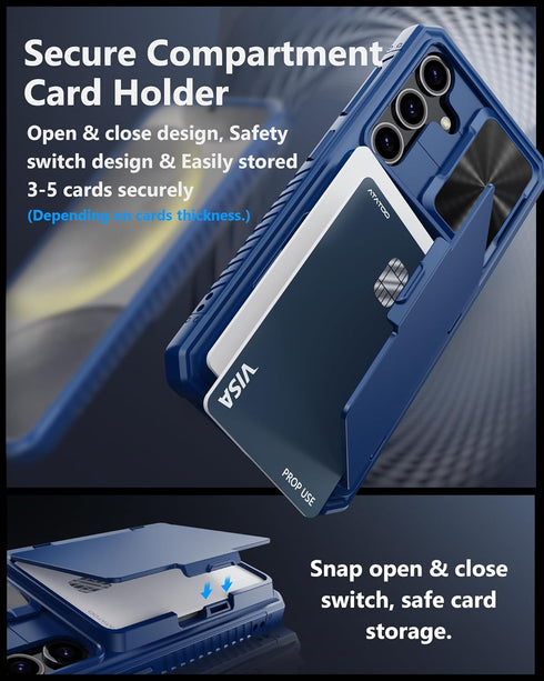 for Samsung Galaxy S24 Wallet Case, Built-in Card Holder (Store 4-5 Cards) & Slide Camera Cover & Kickstand, Military Grade Protection, Rugged Sil...