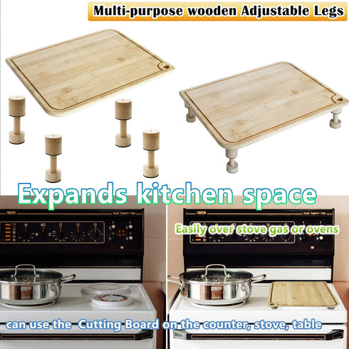 Cutting Board Adjustable Feet, Wood Adjustable Feet for Countertop Cutting Board- Kit to Elevate and Skid-Proof Your Cutting Board (Beige)...