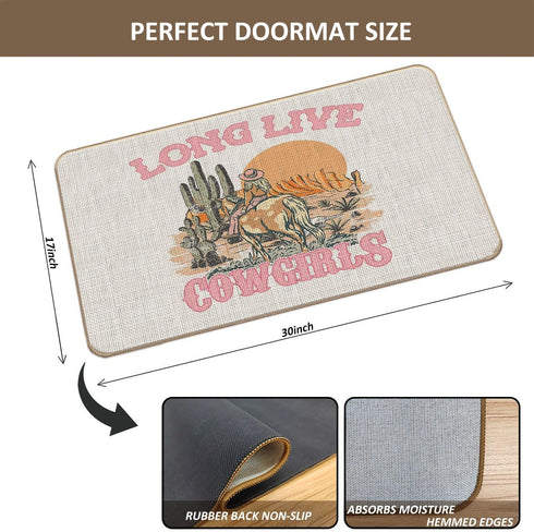 Western Door Mat,Long Live Cowgirls Cowgirl Front Door Mat Indoor Outdoor Entrance,Western Cowgirl Dorm Room Decor,17"X30"...