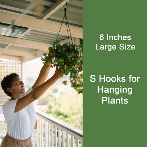 HiGift 6 Inches Large S Hooks Heavy Duty, Black S Shaped Fence Hanger Hooks for Hanging Plants,Wind Chimes,Gardening Tools,Lights,Pool Equipment,B...