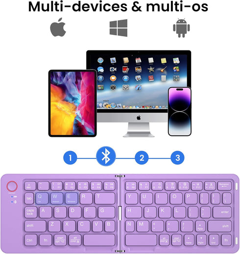 Mini Foldable Bluetooth Keyboard - Portable Wireless Full Size Keyboard (Sync Up to 3 Devices), Ultra-Slim Aluminum Travel Folding Keyboard for iP...