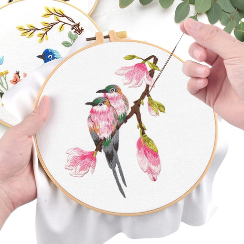 ERKOON 4 Sets Embroidery Kit for Beginners, Art Craft Handy Sewing Set Hummingbird and Flower Cross Stitch Starter Kits, DIY Embroidery Kits with ...