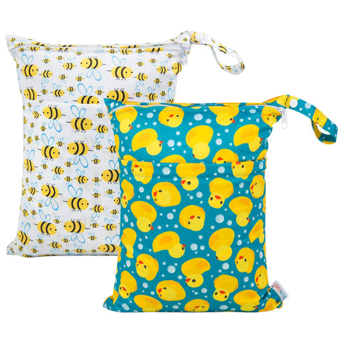 ALVABABY 2pcs Cloth Diaper Wet Dry Bags Waterproof Reusable with Two Zippered Pockets Travel Beach Pool Daycare Soiled Baby Items Yoga Gym Bag for...