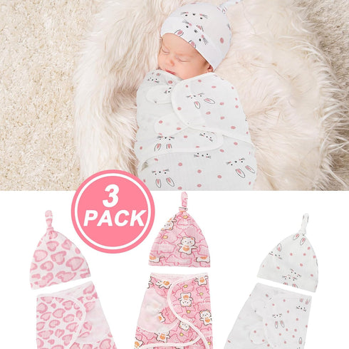 3 Pack Preemie Swaddle Blanket with Hat Set Preemie Hats Baby Receiving Blanket Swaddle Wrap for Preemie Newborn (Cute Style)...