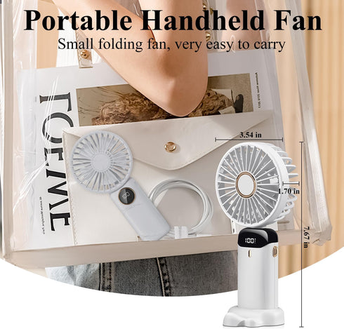 Hand Held Fan Portable, Personal Folding Travel Fan, 5 Speeds, 90° Ajustable Fan Portable Rechargeable with Base, Small Quiet Cooling Fan for Tent...