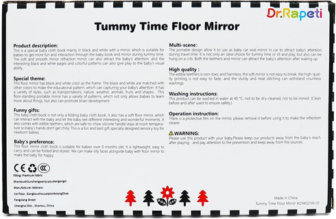 Dr.Rapeti Tummy Time Floor Mirror for Baby Infant Toddler Kids Black and White High Contrast baby toy with Teethers Floor Activity Toy Washable No...
