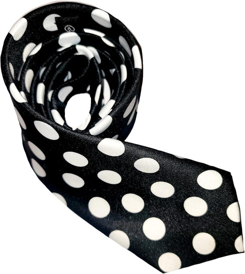 White and Black Polka Dot Tie Necktie Unisex...