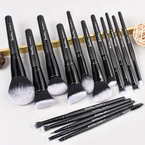 19Pcs ULTRA SOFT Black labeled DENSE HAIR Makeup Brushes set Contains large powder Flat Foundation Ultimate Blending Make up Brush set Blush Face ...