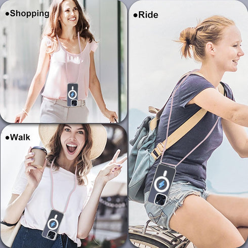 Compatible with iPhone 15 Pro Case, Compatible with MagSafe Clear Case Camera Protection Phone Crossbody Cover with Adjustable Lanyard Strap Shock...