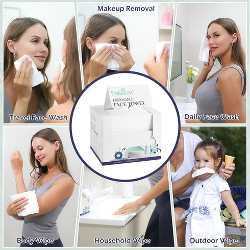 Disposable Face Towel, 100% Cotton, Extra Large 12" x 10" Soft Dry Wipe for Face Wash, Makeup Remover, Biodegradable Towelette for Sensitive Skin,...