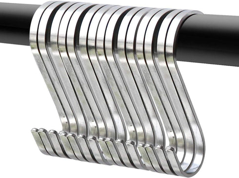 YourGift 20 Pack Flat S Hooks Stainless Steel 3 inches S Shaped Hanging Hooks for Kitchen, Bathroom, Bedroom and Office (Medium)...