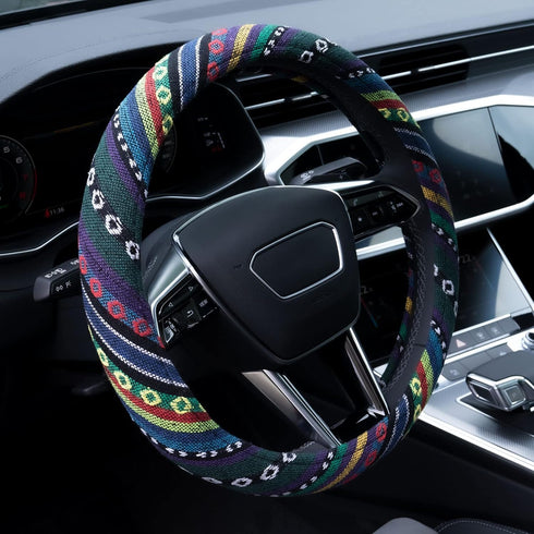 Boho Steering Wheel Cover Elastic Microfiber for Women, Universal Fit 15 inch Car SUV, Hippie Style Protector Cover, Anti-Slip, Breathable, Absorb...