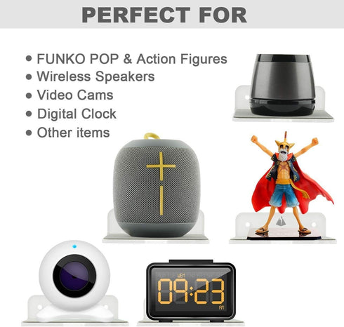 TXEsign 2-Pack 4.25" Acrylic Small Floating Shelves - Speaker Mount, Webcam, Cell Phones, Display Shelf (White, Small)...