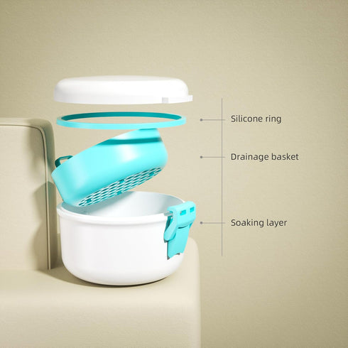 ARGOMAX Leak Proof Retainer Cleaner Case, Denture Cups for Soaking Dentures, Denture Travel Case (White+Blue)....