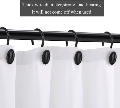Shower Curtain Hooks, Set of 12, Black, Zinc, Rust Resistant, Decorative, Matte Black, Regular Size, Suitable for Standard Straight or Curved Show...
