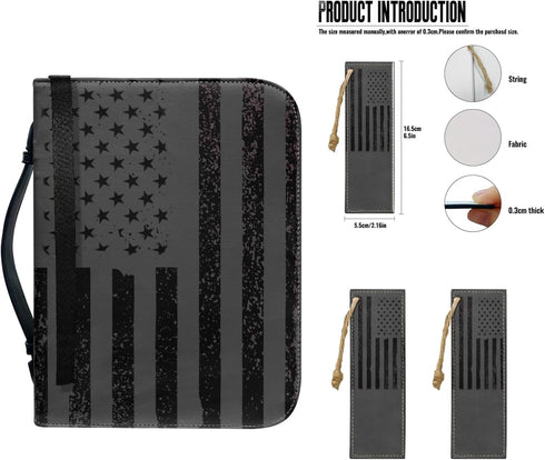 Bible Cover Case with Bookmarks, American Flag Leather Bible Cover for Women Men, Portable Bible Carrying Case with Handle and Pocket, Waterproof ...