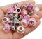 50pcs Assorted Pink Resin Imitation Glass European Large Hole Beads Rhinestone Metal Spacer Charms Bead Assortments for DIY Crafts Bracelets Neckl...