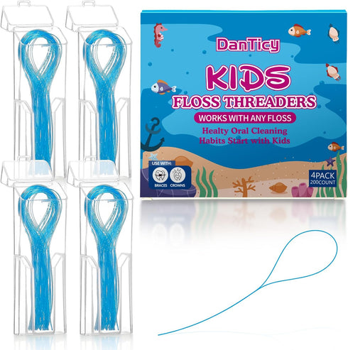 Preteen Kids Floss Threaders, Deep Clean Orthodontic Threader Floss for Braces, Bridges, and Implants 200PCS (4Pack)...