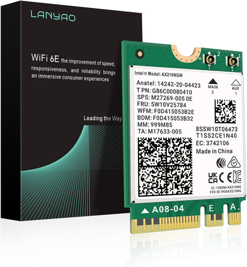 WiFi 6E AX210 NGW Wireless Card M.2 2230/NGFF WiFi 6E Laptop Module with Bluetooth 5.3, 5400Mbps Tri-Band AX210 WiFi Chip Adapter, Ultra-Low Laten...