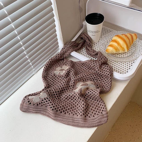 Crochet Tote Bag, Fairy Hobo Bag for Women Aesthetic Bag Y2k Purse Knitted Shoulder Bag for Girls Mesh Beach Bags...