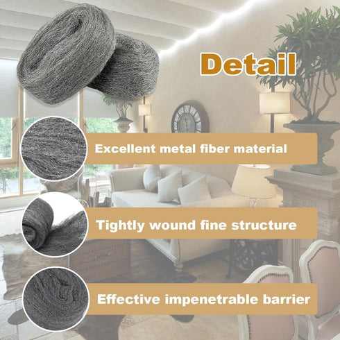3 Pack Steel Wool Mice Control 3.2"x10.5Ft Hole Filler, for Home & Garage, DIY Bundle with Gloves & Scissors...