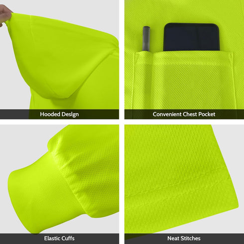 Hi Vis Shirts for Men, High Visibility Shirts with Hood, Safety Shirts with Long Sleeves, Construction Work Shirts for Men, Lightweight, Breathabl...