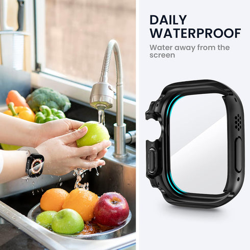 Tensea for Waterproof Apple Watch Ultra2/Ultra Screen Protector Case 49mm Accessories, iWatch Protective PC Face Cover Built-in Tempered Glass Fil...