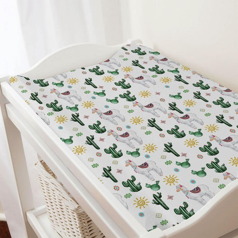 Cute Llama Changing Pad Cover Funny Llama Cactus Leaves Sun Diaper Change Table Sheets for Boys Girls Desert Animal Soft Breathable Stretch Fitted...