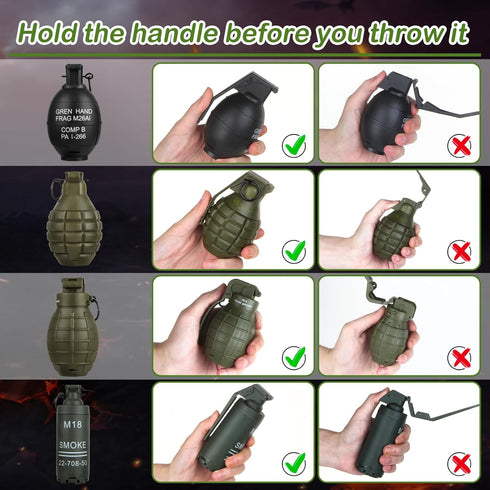 Tactical Toy-Grenade for CS Battle Game,2Pcs Fall Resistant Refillable Fun Impact,Pull Ring Grenade Toy with 20 Foam Ammo for 14+ Outdoor Sport...