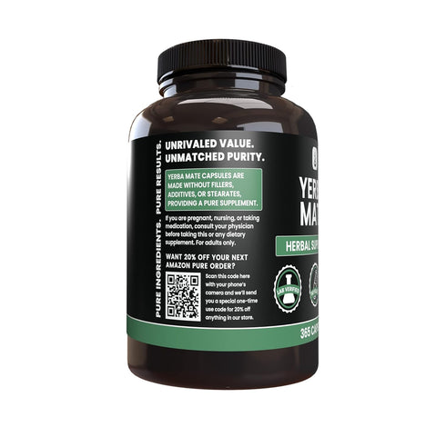 PURE ORIGINAL INGREDIENTS Yerba Mate (365 Capsules), No Magnesium Or Rice Fillers, Always Pure, Lab Verified...