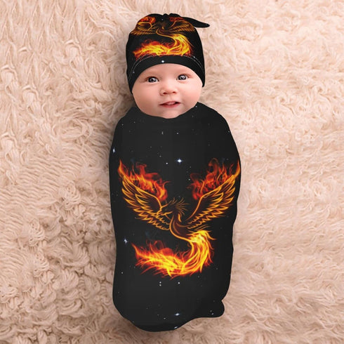 Fire Phoenix Newborn Swaddle Blankets Hat Sets Soft Stretchy Funny Baby Stuff Receiving Blanket Gifts for Infant Baby Boy Girl...