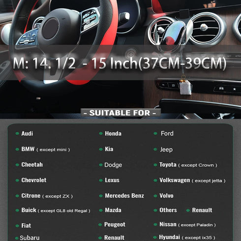 Xizopucy Black and Red Steering Wheel Cover Microfiber Leather Sporty Car Accessories for Men and Women,Breathable Non-Slip Universal Fit 14 1/2-1...