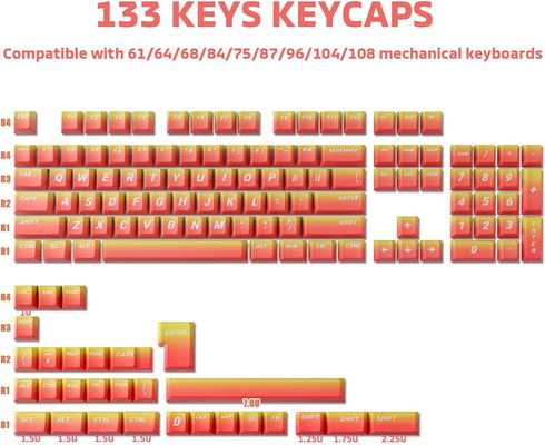 Hyekit PBT Keycaps 133 Keys Flame Gradient Keycaps Cherry Profile Dye-Sublimation Custom Keycaps with 6.25U 7U Spacebar for Cherry Gateron MX Swit...