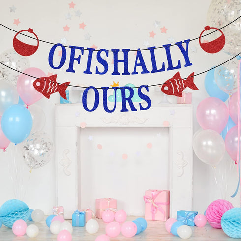 Ofishally Ours Banner, Fishing Adoption Banner, Ofishally Ours Themed Family Party Decor, Welcome Home, Home Party Supply Blue Glitter...