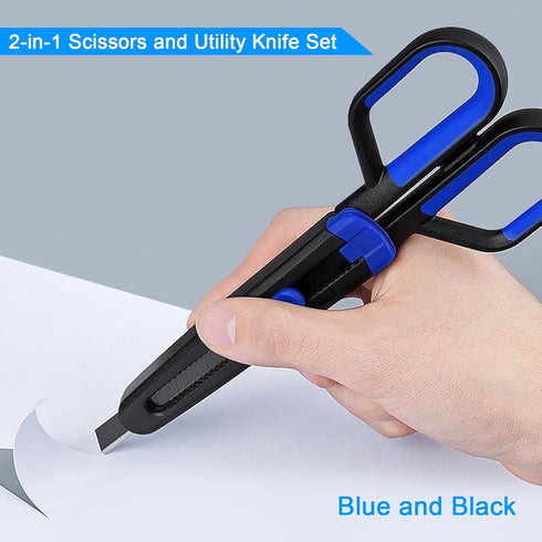 2-in-1 Scissors and Utility Knife Set (Blue-Black)...