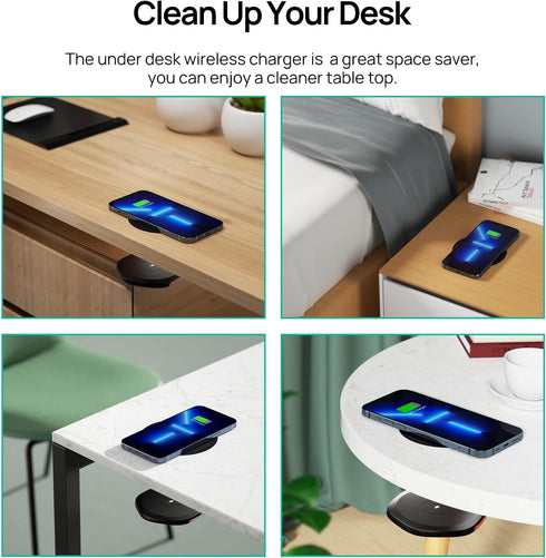 KPON Invisible Wireless Charger,30mm Under Desk Charger Mat, Furniture Table Nightstand Desktop Charging Station for iPhone 15/14/13/12/11//Samsun...