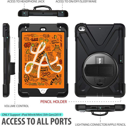 BRAECN iPad Mini 5 Case,iPad Mini 4 Case, Heavy Duty Shockproof Protective Rugged Case with Pencil Holder,Hand Strap,Kickstand, Shoulder Strap for...