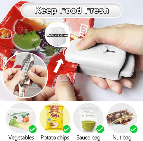 Mini Chip Bag Sealer, Handheld Heat Vacuum Sealer and Cutter, Portable Chip Bag Resealer Machine for Snack Plastic Fresh Bags Cookies - White - 2x...